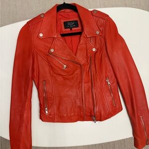 Zara Vibrant Red real Leather Jacket